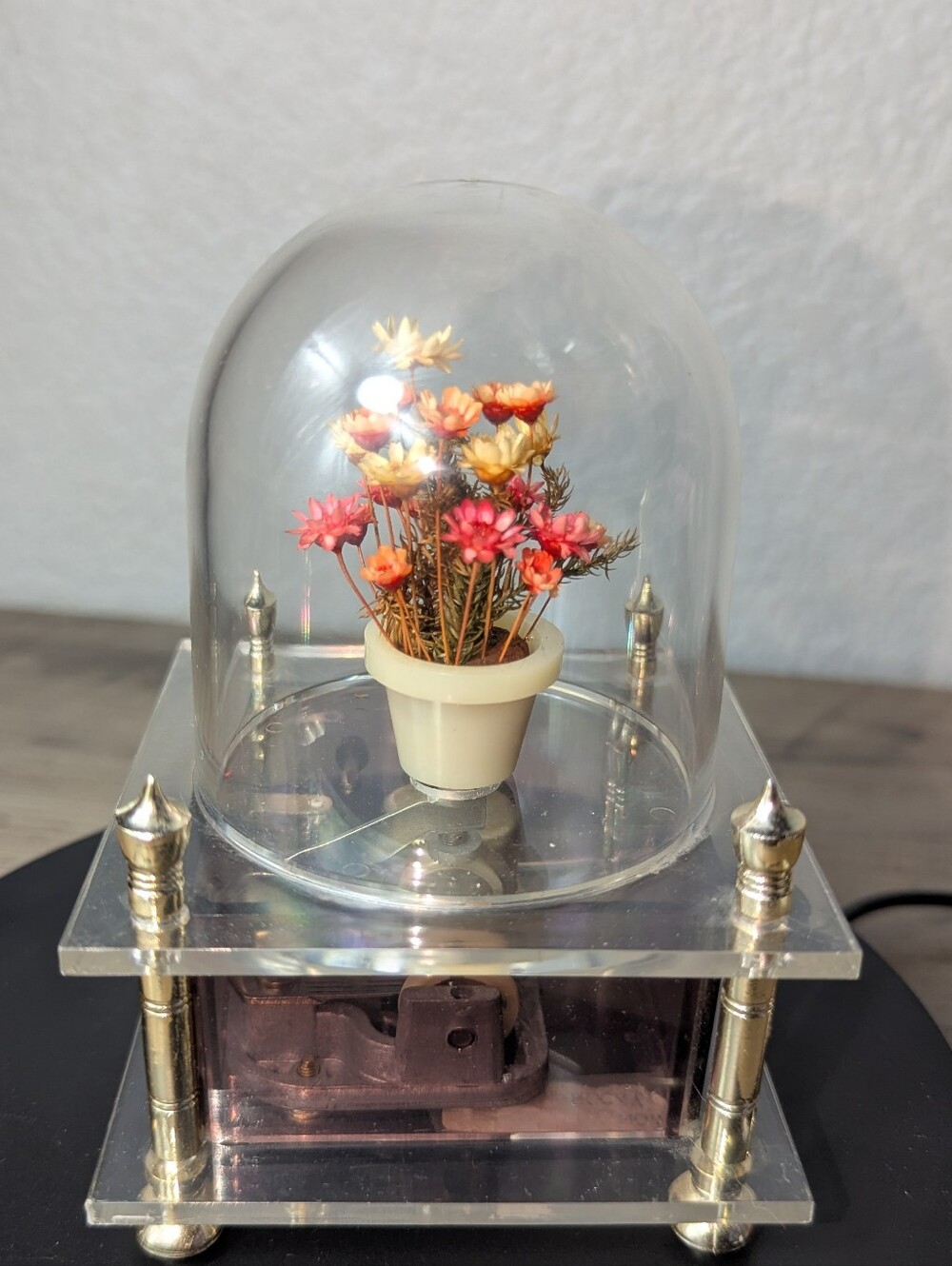 Vintage Westland Co. Lucite Revolving Flower Music Box — Plays Rocky Theme